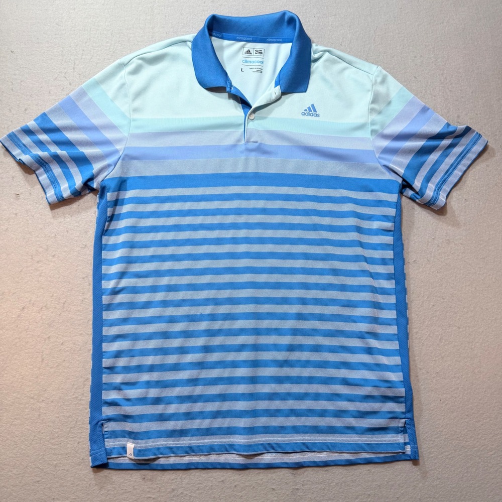 Adidas Golf ClimaCool Polo Men's Large L‎ Blue Striped Short Sleeve Performance
